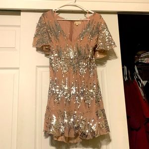 Sequined blush short dress